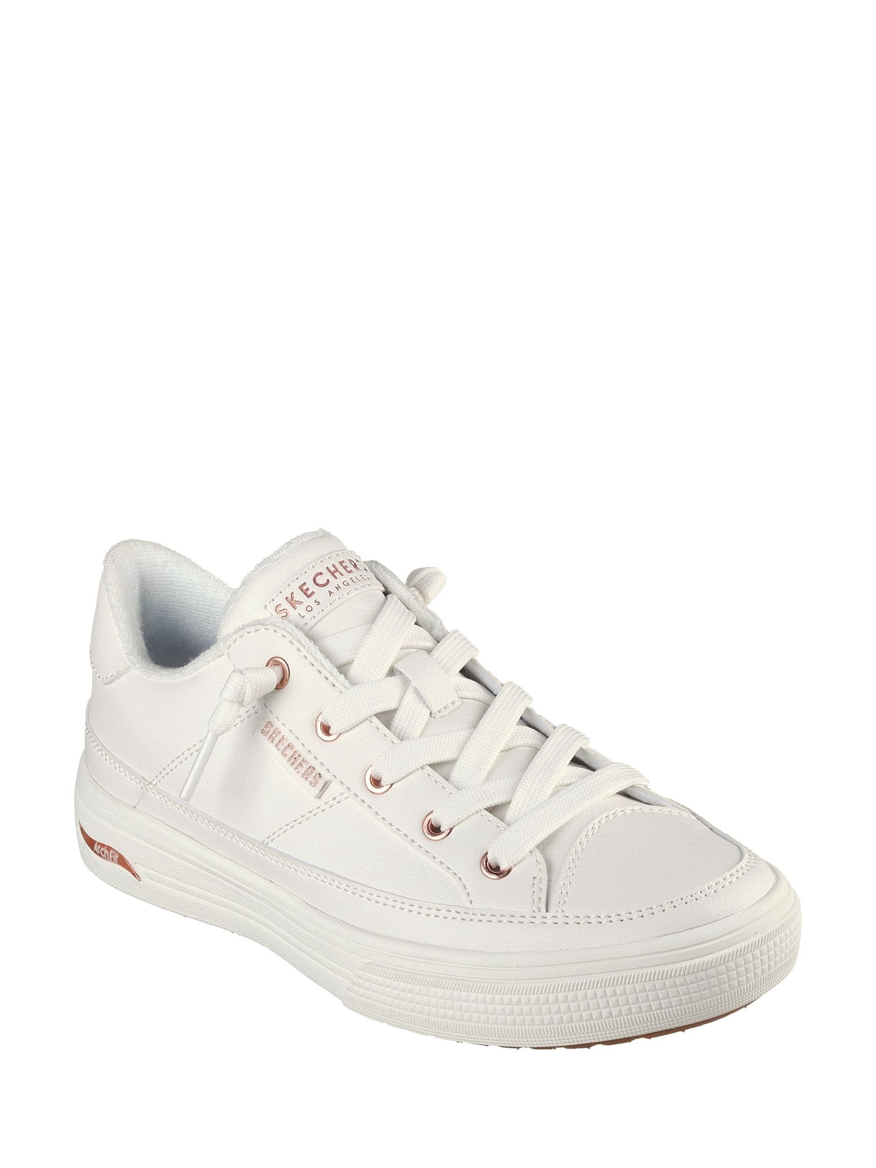 Buy Skechers White PU Arch Fit Arcade Womens Trainers from