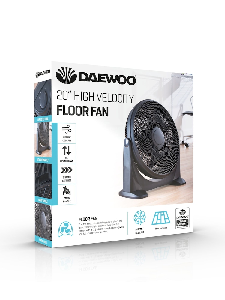 Daewoo Black 20 inch Plastic Velocity Floor Fan - Image 4 of 4