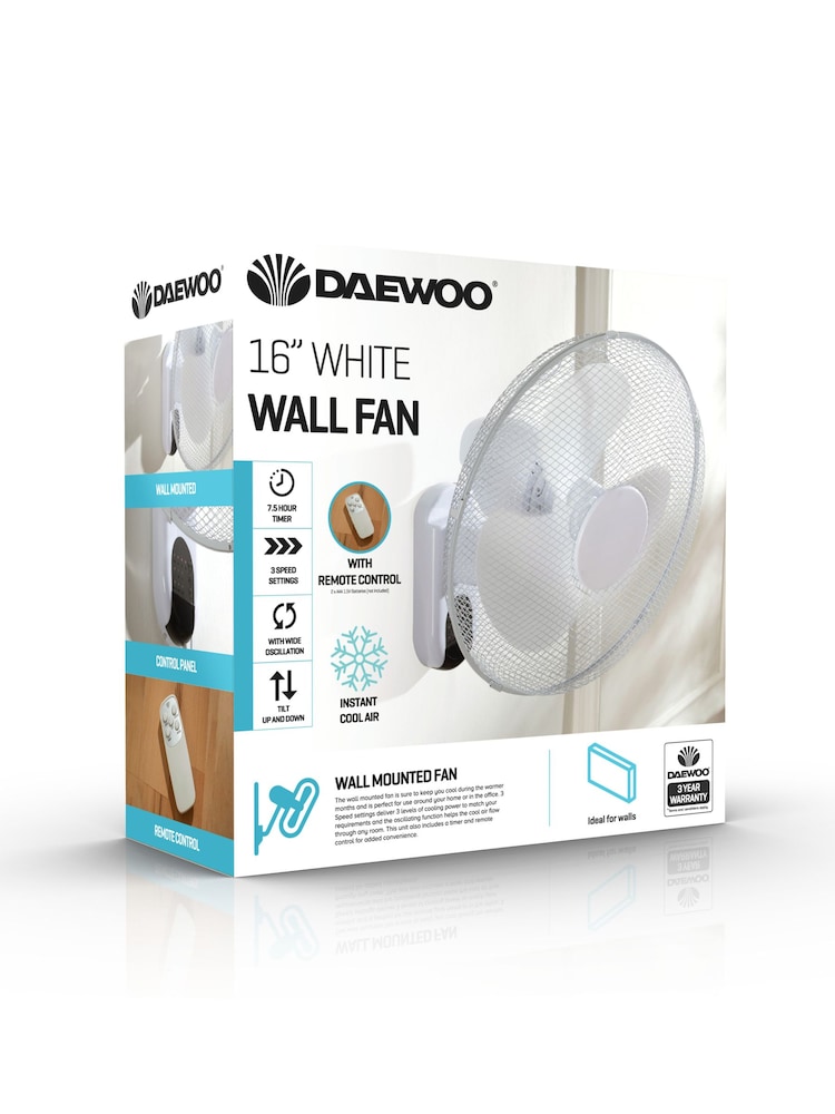 Daewoo White 16 inch Wall Fan With Remote Control - Image 4 of 4