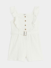 Weiß - River Island Mädchen-Overall mit Gürtel und Rüschen aus 100% Baumwolle - Bild 1 von 4