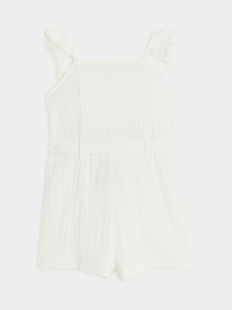 Weiß - River Island Mädchen-Overall mit Gürtel und Rüschen aus 100% Baumwolle - Bild 2 von 4