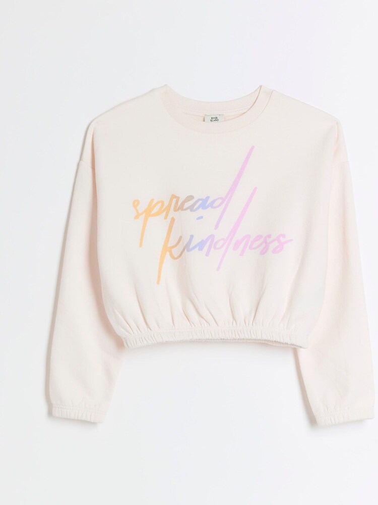 River Island Pink Girls Spread Kindness 100% Cottton Sweatshirt - Image 1 of 4