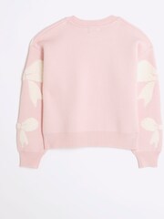 River Island Pink Girls Boucle Bows 100% Cotton Jumper - Image 2 of 4
