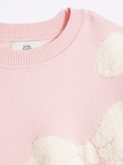 River Island Pink Girls Boucle Bows 100% Cotton Jumper - Image 3 of 4