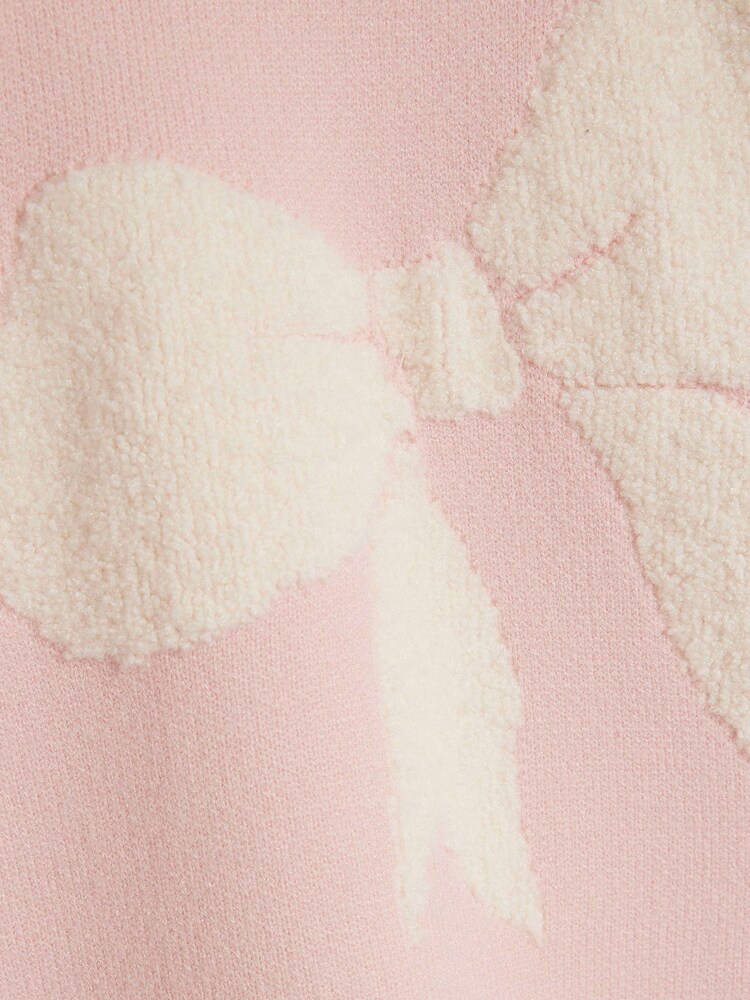 River Island Pink Girls Boucle Bows 100% Cotton Jumper - Image 4 of 4