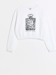 River Island White Girls Leopard Print Perfume 100% Cottton Sweater - Image 1 of 4