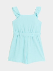 River Island Blue Girls Belted Frill 100% Cotton Playsuit - Image 2 of 4