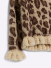 River Island Brown Girls Leopard Print Fluff Frill 100% Cotton Jumper - Image 4 of 4