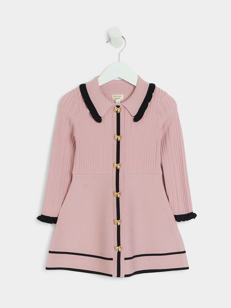 River Island Pink Girls Tipped 100% Cotton Polo Dress - Image 1 of 4