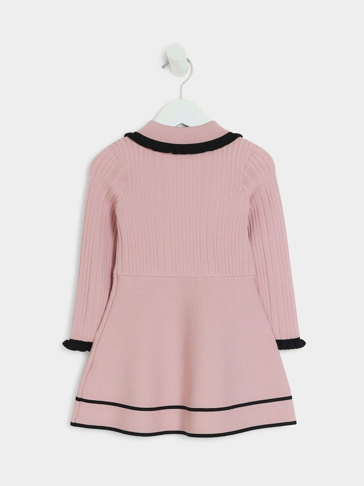 River Island Pink Girls Tipped 100% Cotton Polo Dress - Image 2 of 4