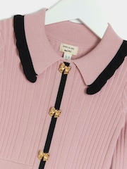 River Island Pink Girls Tipped 100% Cotton Polo Dress - Image 3 of 4