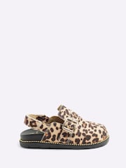 River Island Brown Girls Leopard Buckle Clogs - Image 1 of 5