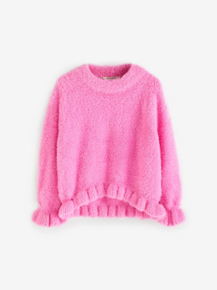 River Island Pink Girls Fluff 100% Cotton Jumper - Image 1 of 1