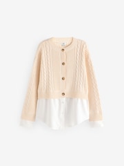 River Island Cream Girls Cable 100% Cotton Cardigan - Image 1 of 5