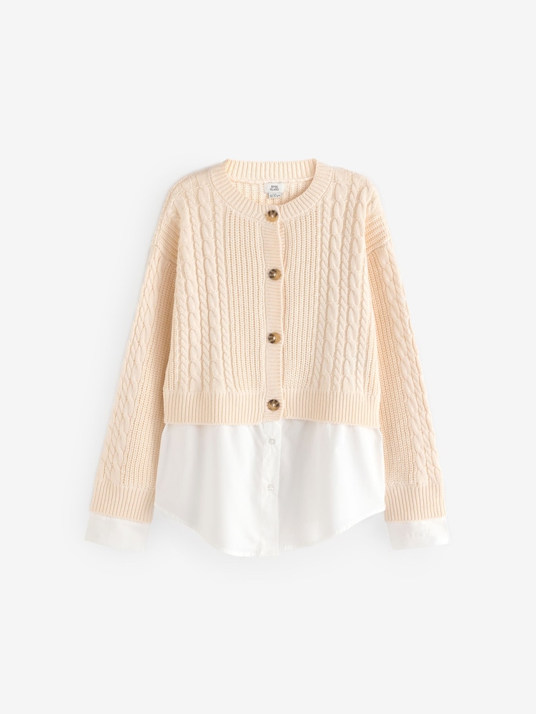 River Island Cream Girls Cable 100% Cotton Cardigan - Image 1 of 5
