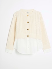 River Island Cream Girls Cable 100% Cotton Cardigan - Image 2 of 5