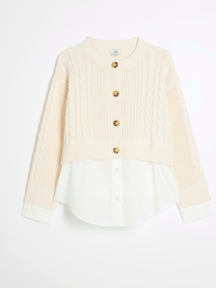 River Island Cream Girls Cable 100% Cotton Cardigan - Image 2 of 5