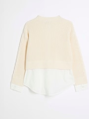 River Island Cream Girls Cable 100% Cotton Cardigan - Image 5 of 5