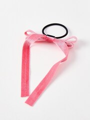 Oliver Bonas Pink Stefanie Velvet Bow Elastic Hair Tie - Image 2 of 3