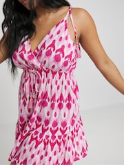 Simply Be Pink 100% Cotton Cheesecloth Wrap Front Beach Dress - Image 4 of 4
