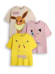 Vanilla Underground Yellow Girls Pokemon 100% Cotton T-Shirts 3 Pack - Image 1 of 6