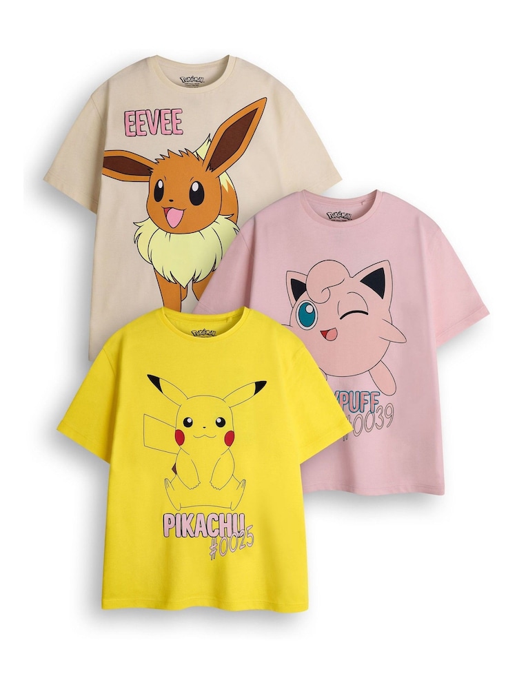 Vanilla Underground Yellow Girls Pokemon 100% Cotton T-Shirts 3 Pack - Image 1 of 6