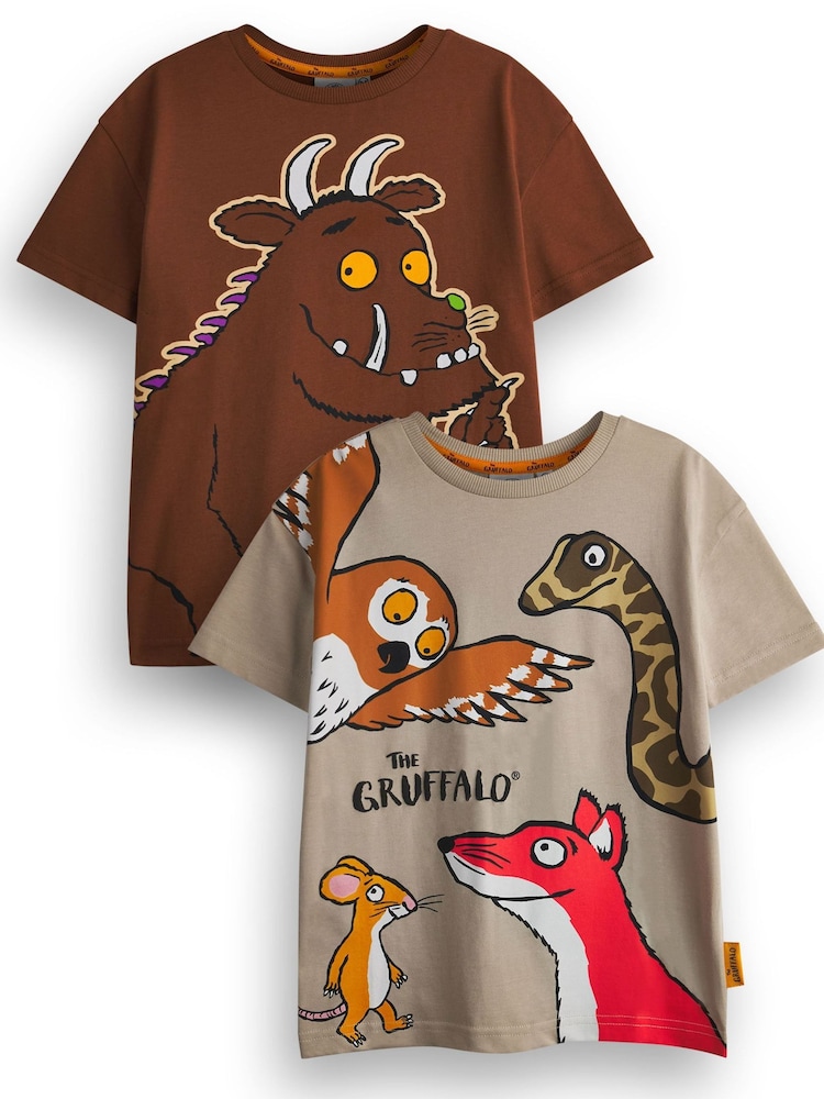 Vanilla Underground Brown Boys Gruffalo 100% Cotton T-Shirts 2 Pack - Image 1 of 6