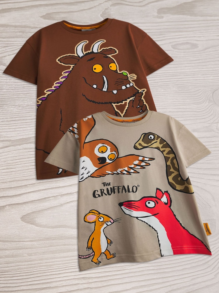 Vanilla Underground Brown Boys Gruffalo 100% Cotton T-Shirts 2 Pack - Image 6 of 6