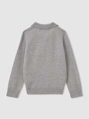 Reiss Grey Melange Grange Senior Wool-Cashmere Open Collar Polo Shirt - Image 2 of 3