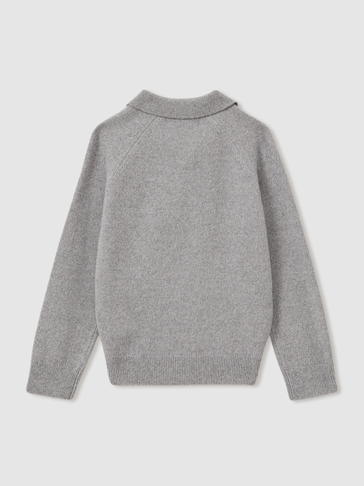 Reiss Grey Melange Grange Senior Wool-Cashmere Open Collar Polo Shirt - Image 2 of 3