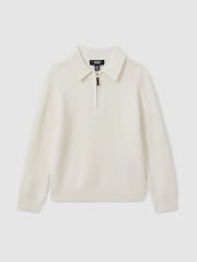 Reiss Off White Regis 3-9 yrs Merino Wool Quarter Zip Polo Shirt - Image 2 of 4