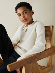 Reiss Off White Regis 3-9 yrs Merino Wool Quarter Zip Polo Shirt - Image 3 of 4