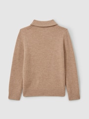 Reiss Soft Camel Brown Regis 3-9 yrs Merino Wool Quarter Zip Polo Shirt - Image 2 of 4