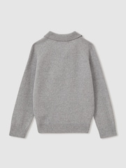 Reiss Grey Melange Grange Junior Wool-Cashmere Open Collar Polo Shirt - Image 2 of 3