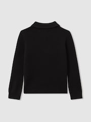 Reiss Black Regis 9-13 yrs Merino Wool Quarter Zip Polo Shirt - Image 2 of 3