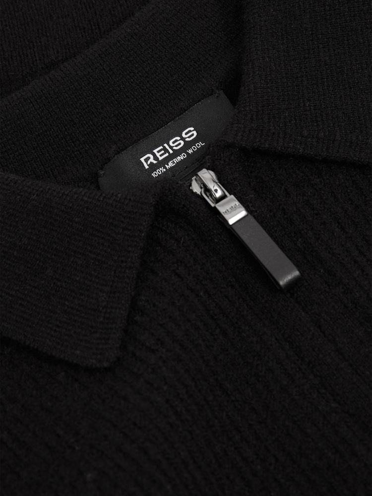 Reiss Black Regis 9-13 yrs Merino Wool Quarter Zip Polo Shirt - Image 3 of 3
