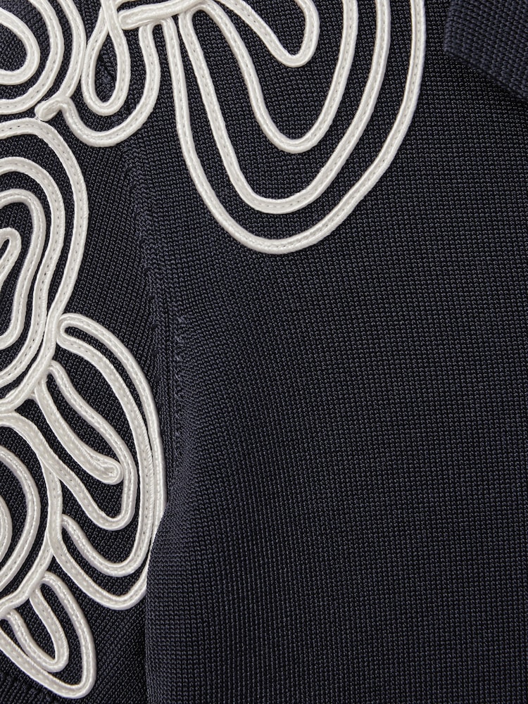 Reiss Navy/Off White Romance 3-9 yrs Jersey Embroidered Cuban Collar Shirt - Image 4 of 4