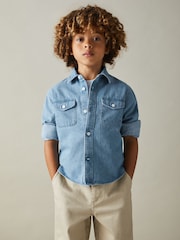 Reiss Mid Blue Mardin 9-13 yrs Denim Overshirt - Image 3 of 4