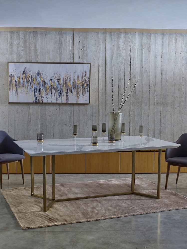Dwell Marble Ceramic and Brass Molveno 8-10 Seater Dining Table - Image 1 of 6