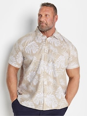 BadRhino Big & Tall Natural BadRhino Neutral Brown Premium Tropical Print Short Sleeve Linen Shirt - Image 2 of 4