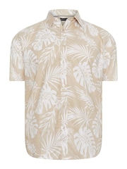 BadRhino Big & Tall Natural BadRhino Neutral Brown Premium Tropical Print Short Sleeve Linen Shirt - Image 3 of 4
