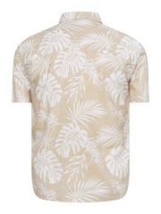 BadRhino Big & Tall Natural BadRhino Neutral Brown Premium Tropical Print Short Sleeve Linen Shirt - Image 4 of 4
