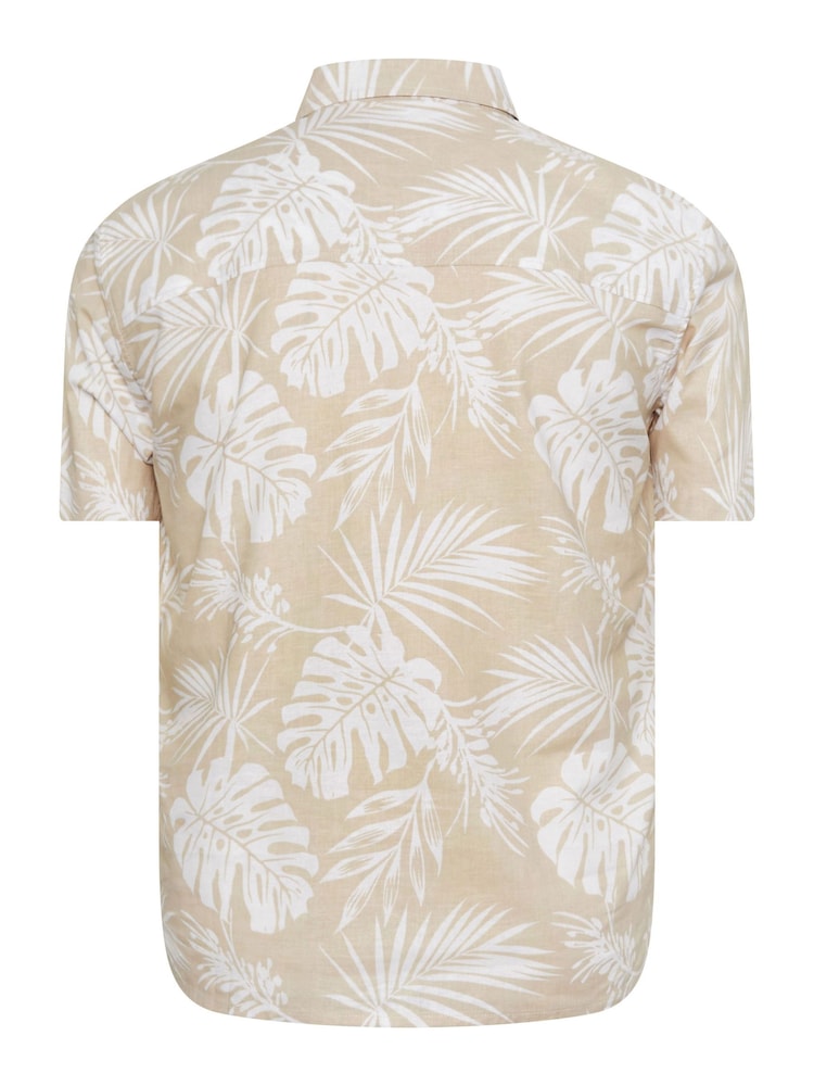 BadRhino Big & Tall Natural BadRhino Neutral Brown Premium Tropical Print Short Sleeve Linen Shirt - Image 4 of 4 BadRhino Big & Tall Natural BadRhino Neutral Brown Premium Tropical Print Short Sleeve Linen Shirt - Image 4 of 4
