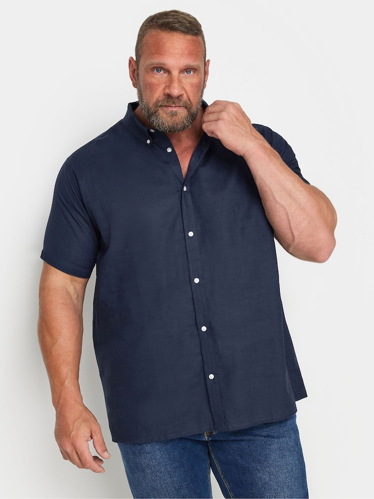 BadRhino Big & Tall Blue Premium Short Sleeve Linen Shirt - Image 1 of 3