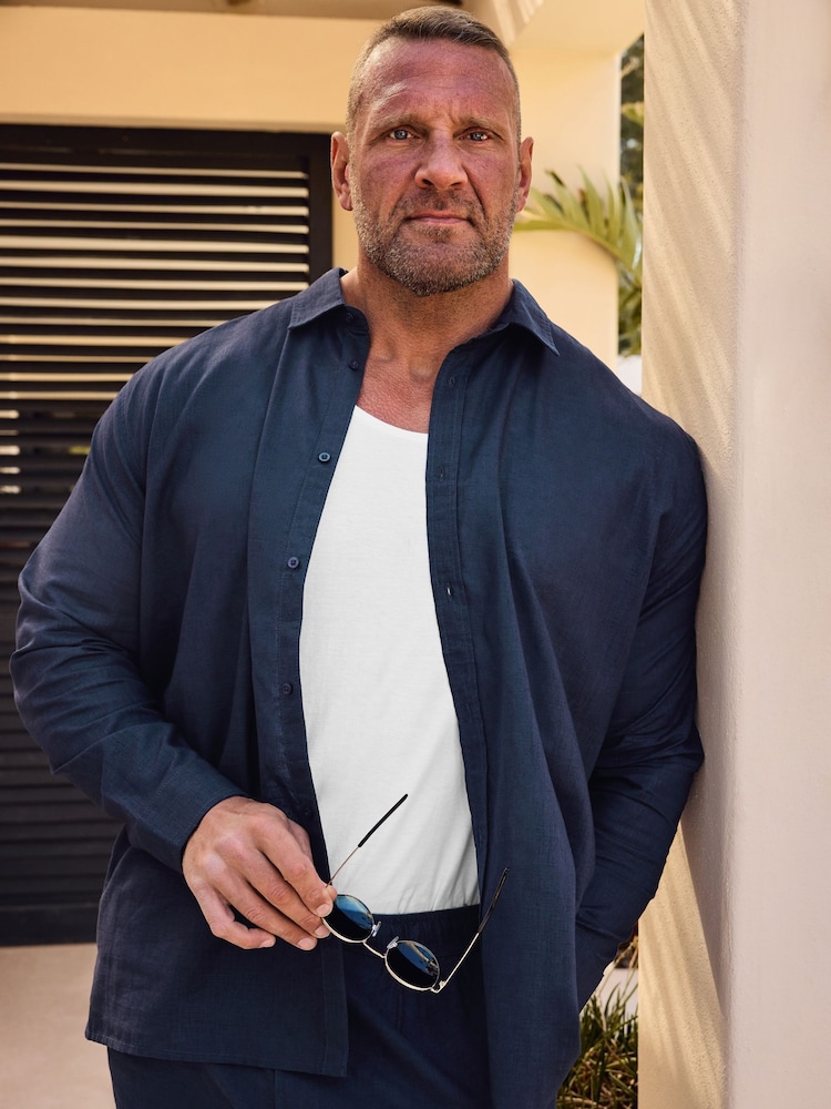 Синий - BadRhino Big & Tall Premium Long Sleeve Linen Shirt - Image 1 of 4 Синий - BadRhino Big & Tall Premium Long Sleeve Linen Shirt - Image 1 of 4