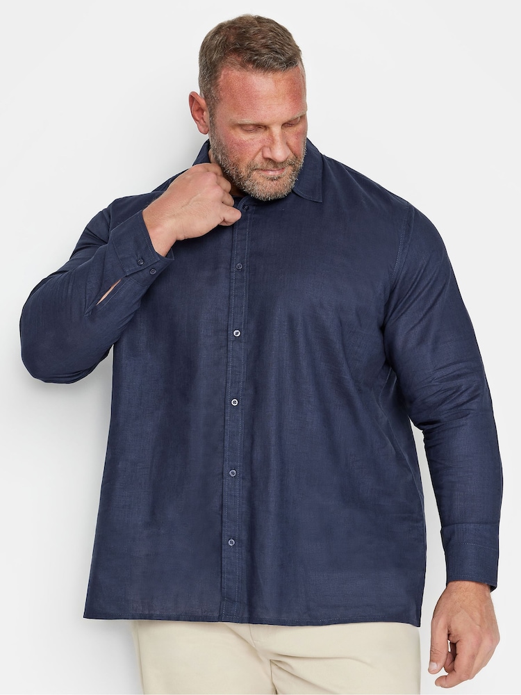 BadRhino Big & Tall Blue Premium Long Sleeve Linen Shirt - Image 2 of 4