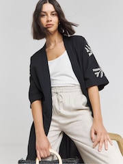 Simply Be Black Embroidered Sleeve 100% Cotton Kimono - Image 1 of 4