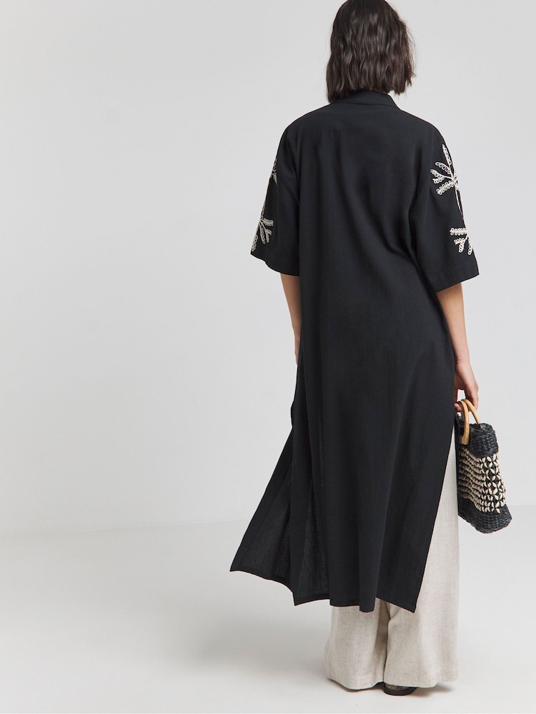 Simply Be Black Embroidered Sleeve 100% Cotton Kimono - Image 2 of 4