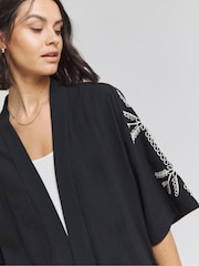 Simply Be Black Embroidered Sleeve 100% Cotton Kimono - Image 4 of 4