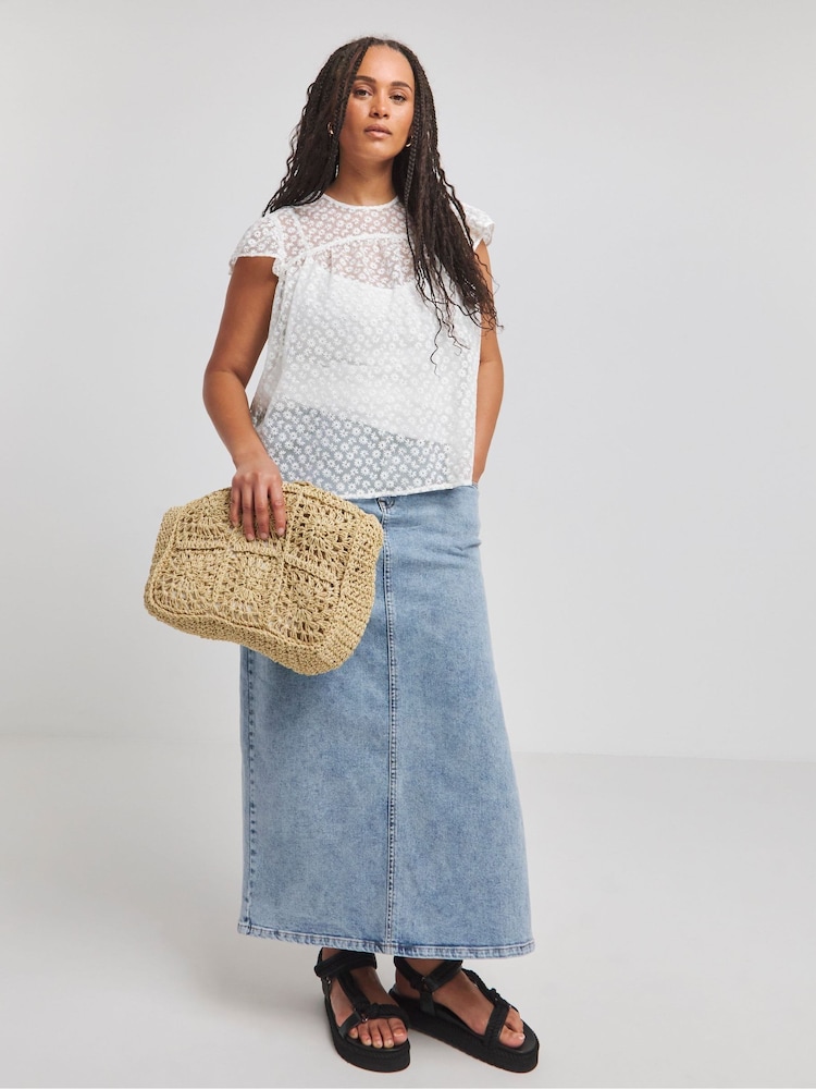 Simply Be White Frill Sleeve Daisy Lace Top - Image 1 of 4